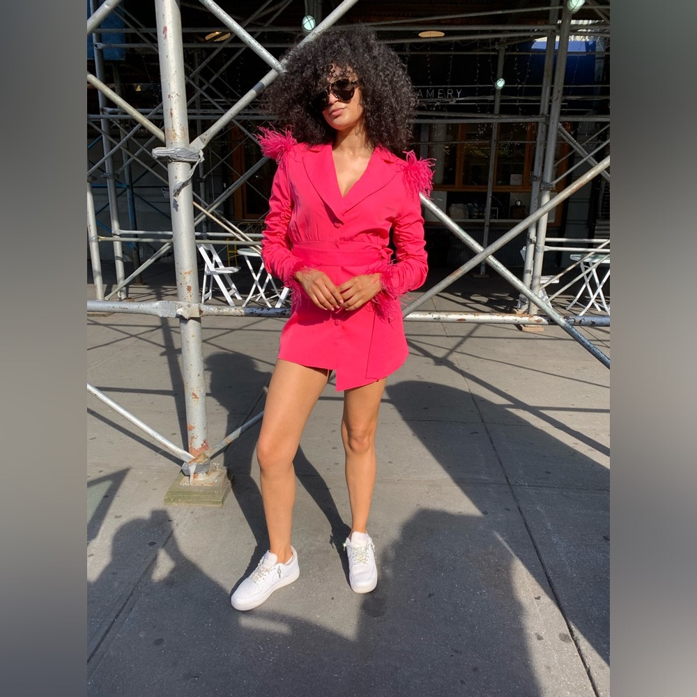 Hot pink feathered blazer
